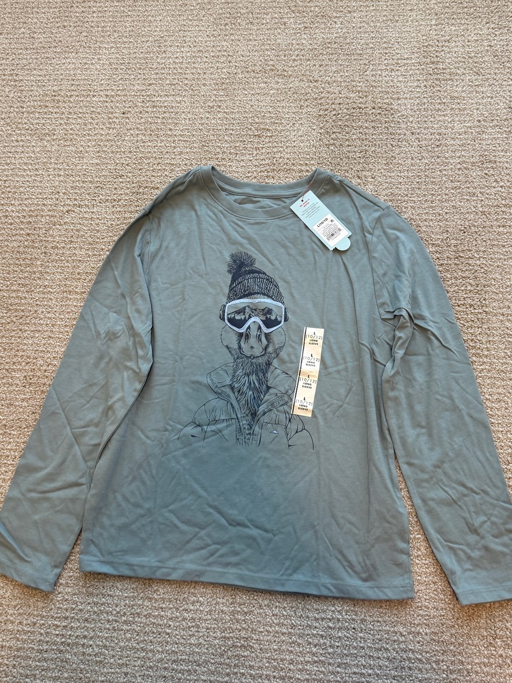 Gray Long Sleeve Tee with Ski Duck Graphic